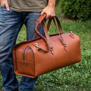 Sac en cuir-Sac fait main-Sac messager-Sac en cuir cousu main-Sac marron-tannage végétal-Sac de week-end-Sac de voyage