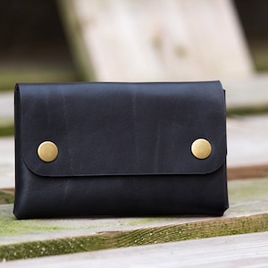 Cartera de cuero personalizada-Billetera hecha a mano-Cosed a mano-Billetera personalizada-Billetera negra