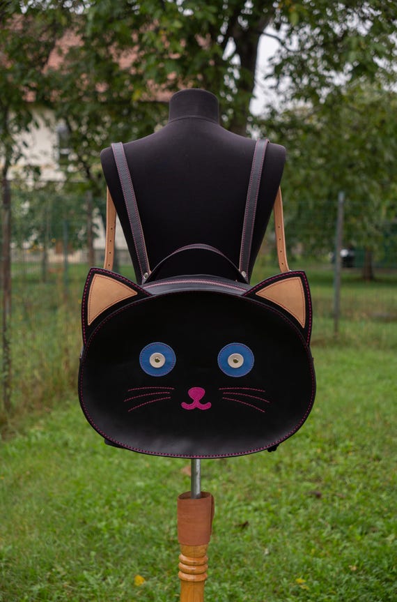 black leather cat backpack Handmade Cat Backpack-custom Leather Backpack-personalized Backpack-pet  Kitty Backpack-kids Cat Backpack