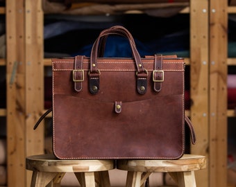 Leather Bag-Handmade bag-Messenger bag-Hand Sewn Leather bag-Brown Patina bag