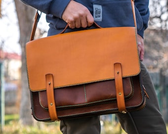 Leather Bag-Handmade bag-Messenger bag-Hand Sewn Leather bag-SADDLE TAN bag-BROWN bag-Cezar Bag