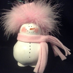 Pink snowlady Gourd snowman Snowlady with pink hat  Gourd ornament Christmas snowman ornament Grab bag gift Teacher gift  Secret Santa