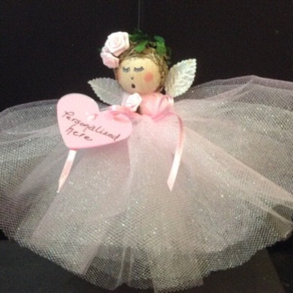 pink tulle angel personalized angel ornament angel collectible angel pink angel birthday gift girls ornament girls angel  original angel