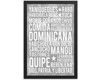 Dominican Food Poster - Framed Word Art - Food Art Print - Dominican Poster