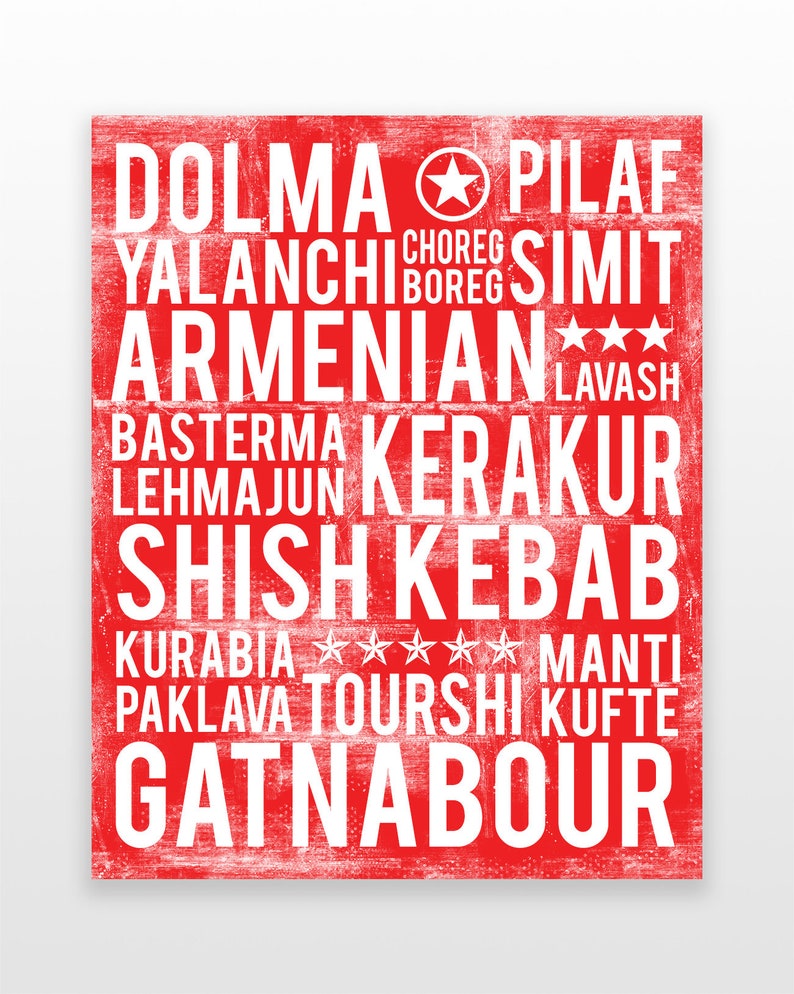 Shish Red Lettering Armenian Art Print - Armenia Poster - Armenian Wall Art - Armenian ...