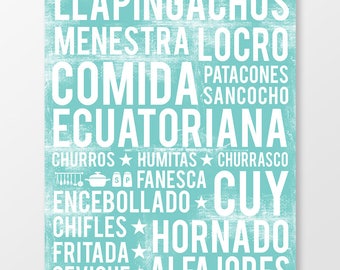 Ecuadorian Food Poster - Ecuador Poster - Food Word Art - Various Sizes & Colors - DIGITAL DOWNLOAD