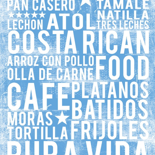 Costa Rican Food Poster - Food Word Art - Kitchen Wall Art - Food Art Print - Kitchen Poster - DIGITAL DOWNLOAD