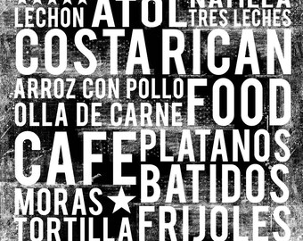 Costa Rican Food Poster - Food Word Art - Kitchen Wall Art - Food Art Print - Kitchen Poster - DIGITAL DOWNLOAD