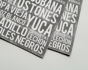 Cuban Food Poster - Word Art - Food Art Print - Kitchen Wall Art - Gray - DIGITAL DOWNLOAD