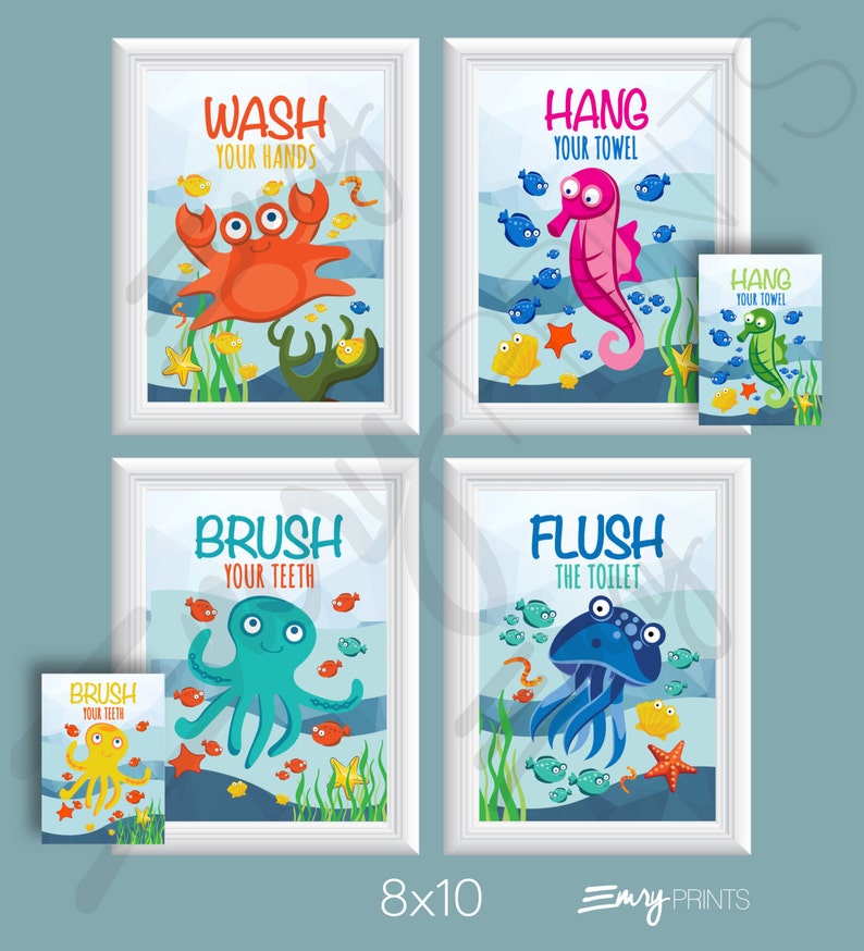Ocean Bathroom Wall Art Kid S Bathroom Decor Etsy