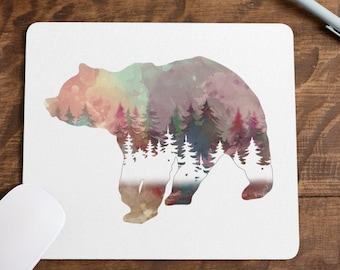 Bear And Trees Watercolour Non Slip Mouse Mat / Mouse Pad