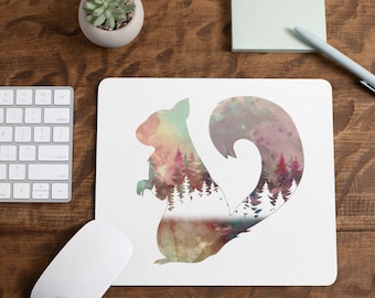 Squirrel And Trees Watercolour Non Slip Mouse Mat / Mouse Pad