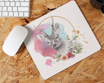 Deer And Flowers Watercolour Non Slip Mouse Mat / Mouse Pad