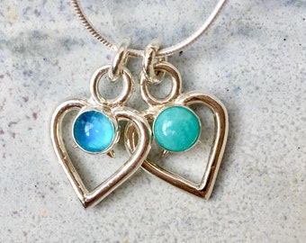 Heart Necklace, Moonstone Heart Pendant, Amazonite Necklace, Love Necklace, Double Heart Necklace, Gift For Her, Love Gift, Mary Colyer