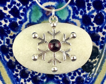 Silver Snowflake Necklace - Silver Snowflake Pendant - Garnet Snowflake - Icy Snowflake - Christmas Jewellery - Mary Colyer Jewellery