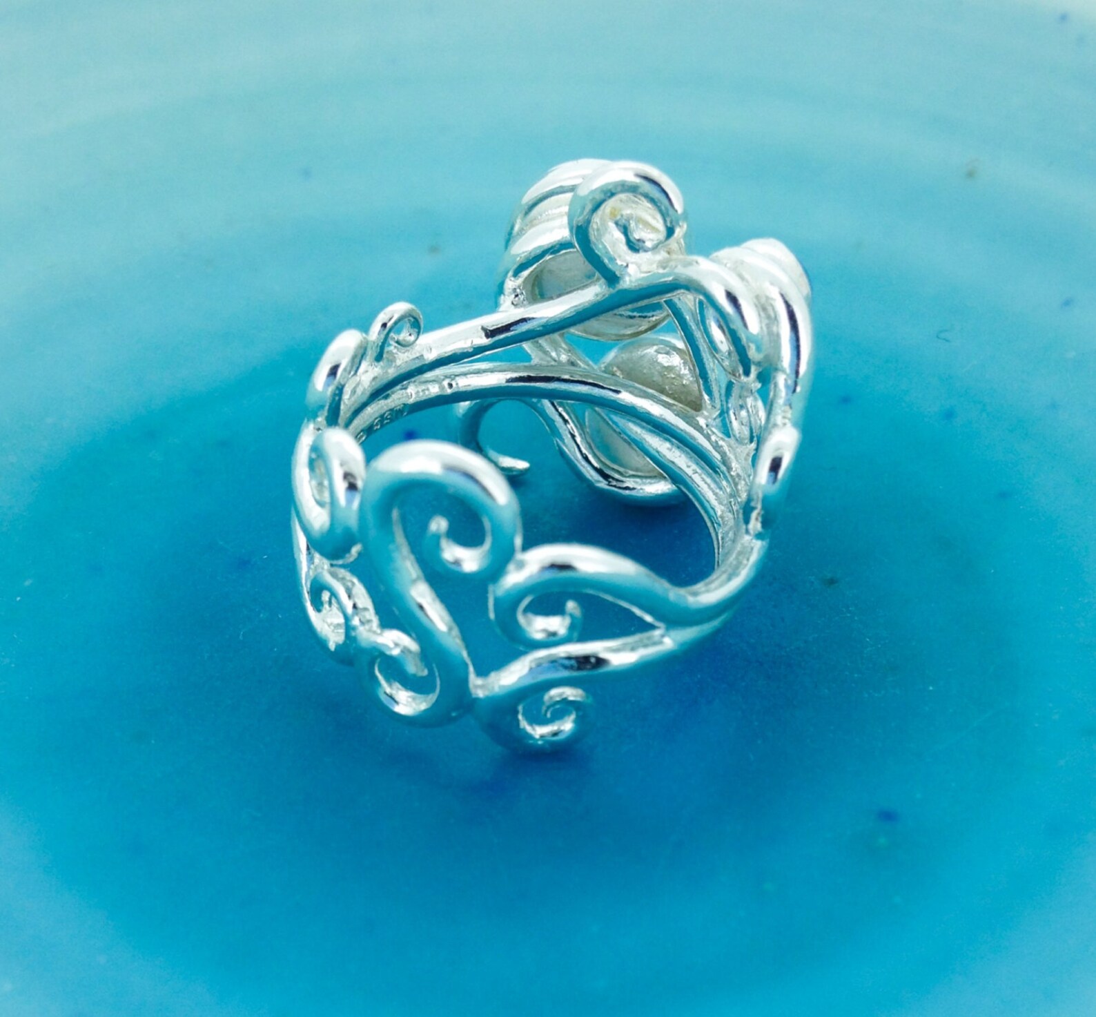 Moonstone Swirl Ring Multi Stone Silver Ring Size P Moonstone Boho Ring