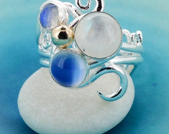 Moonstone Swirl Ring -  Multi Stone Silver Ring - Size P - Moonstone - Boho Ring - Boho Jewelry - Lovely Gift - Mary Colyer Jewellery Size P