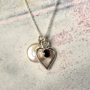 Heart Necklace, Garnet Heart Pendant with Freshwater Pearl, Love Necklace, Double Heart Necklace, Gift For Her, Love Gift, Mary Colyer image 8