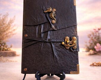 Handmade Leather Journal with a Seahorse Emblem – Vintage Diary, Memory Book, Gift