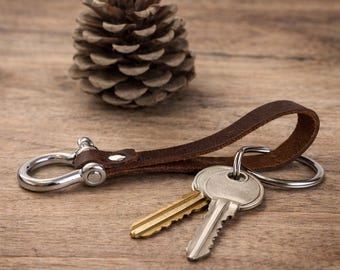 Handmade Leather Keychain - Nautical Shackle Keyring, Men's Gift