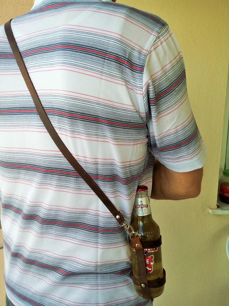 Leather 12 Oz Rounded Drink Bottle Holder Adjustable Strap Etsy
