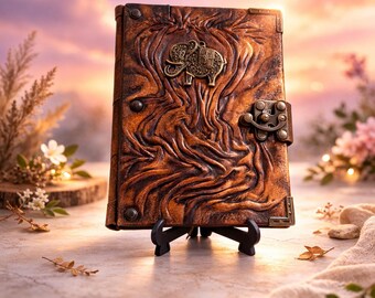 Leather Elephant Diary - Vintage Grimoire Gift for Elephant Lovers - Antique Lock