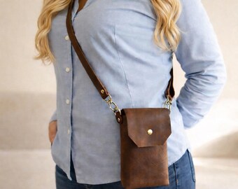 Handmade Dark Brown Leather Crossbody Bag – Minimalist Mini Purse, Small Everyday Bag