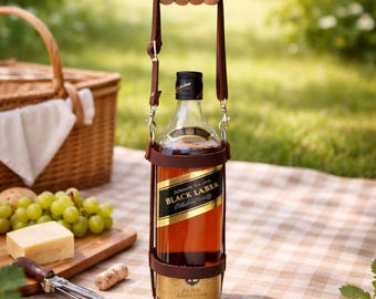Handmade Leather Whisky Bottle Holder – Anniversary Gift for Him