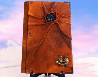 Handmade Sunface Leather Journal - 3D SunFace  Design Notebook - Vintage Solar Diary