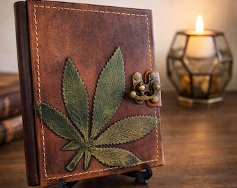 Handmade Leather Journal:  Leather tree Leaf Diary, Travel Sketchbook.