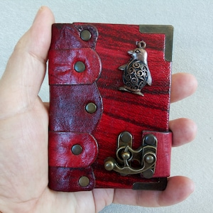 Mini diario de cuero hecho a mano con candado, diario, libro de recuerdos, logotipo de pingüino, regalo para niños