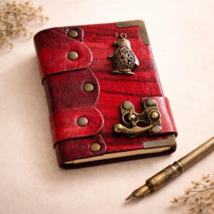 Mini Pocket Leather Journal for Kids - Tiny Red Penguin Diary with Lock