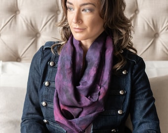 50% off Surprise color silk infinity scarf. Modern holiday tie dye silk scarf. Spring zoom scarf. Mom birthday gift wife 12th anniversary.