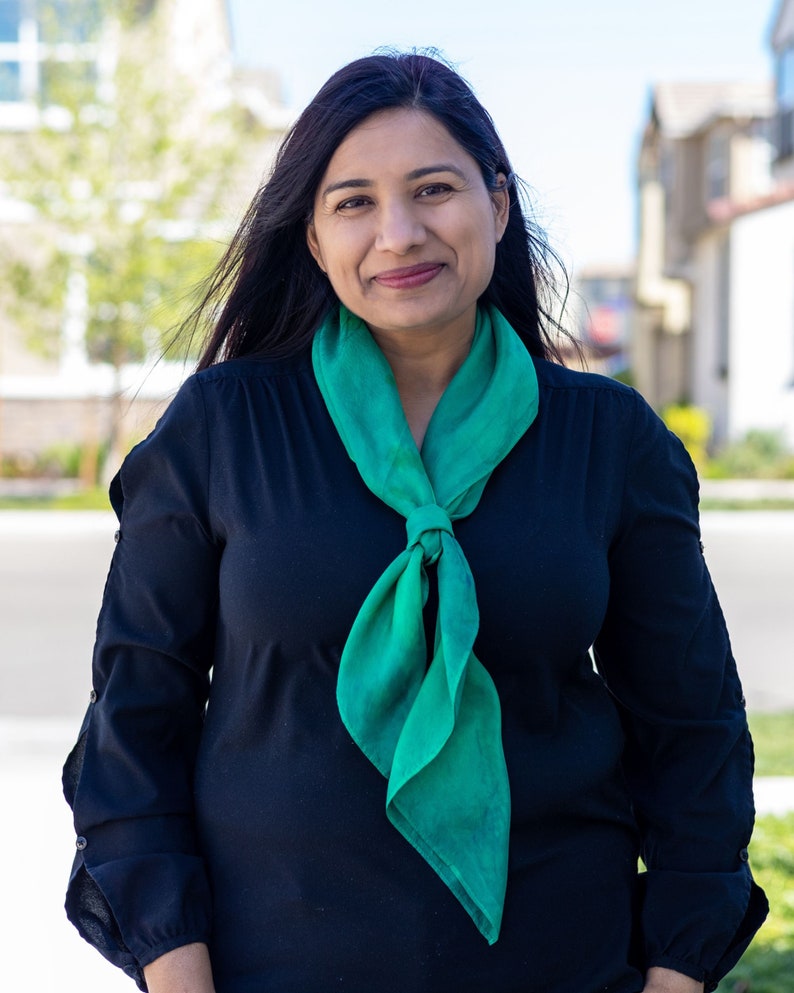 May Birthstone Sets. Emerald drop earrings. Silk scarf new job gift for mom. Green painted scarf. Hand dyed habotai silk for sister in law. Square - 35x35 inches