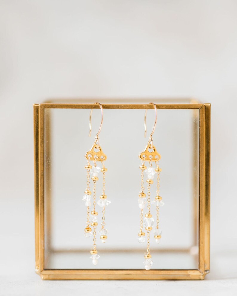 Herkimer Diamond Earrings April birthstone. Sparkly waterfall earrings for wedding. Bridal crystal jewelry. Mermaid wife anniversary gift. image 2