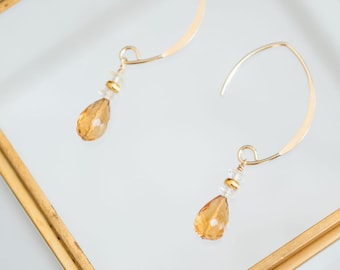 Citrine Earrings - November birthstone. Wife anniversary gift. Golden fall gemstone drops. Yellow dangle earrings. Elegant wedding jewelry.