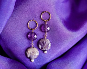 Amethyst Earrings - February birthstone. Birthday gift for sister. Dangle drop earrings. Purple minimalist earrings. Lavender modern post.