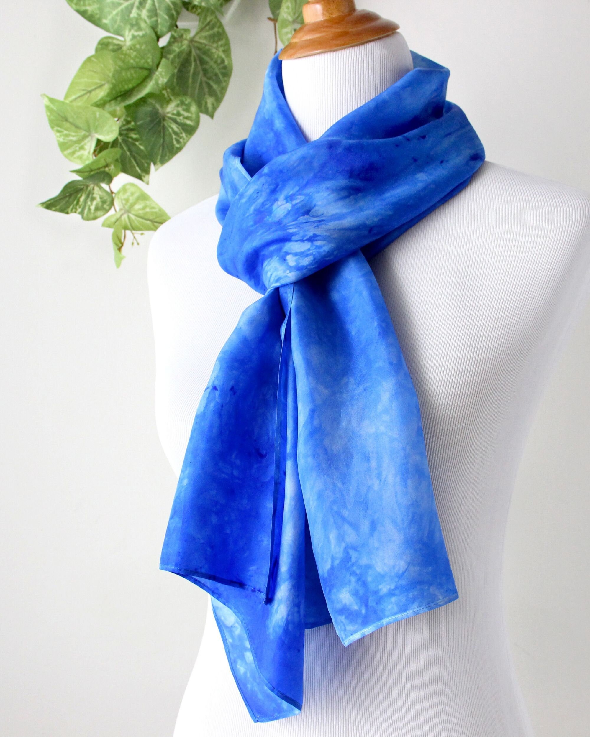 Modern dyed silk scarf for her. Cobalt blue silk scarf. Summer Etsy