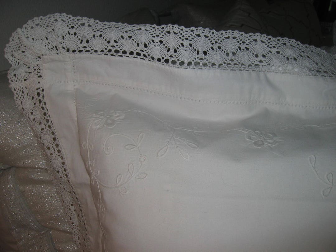 Vintage Standard Sham NOS White Cotton 21 X 27 Dublin Embroidery Bobbin Lace Etsy