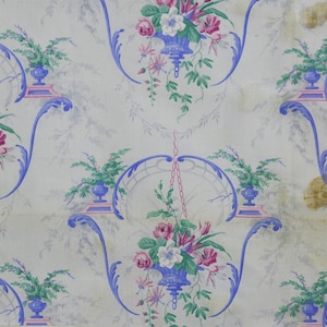 Antique French Chintz  Fabric, 1855-1865  Dated Swatch Book Stunning Floral Fabric