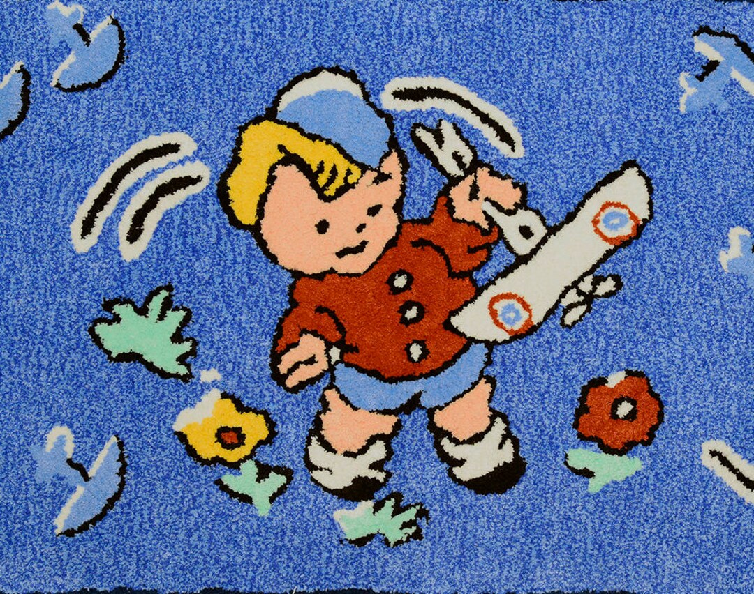 Vintage Pilot Plush Rug, Blue Non-skid Nursery Decor (19x29) - Etsy