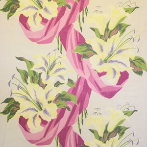 Vintage Barkcloth Era Floral Fabric 1930 1940 Salesman Sample For Curtain  Cabbage Floral Shabby Coastal Beach Set Design Cottage Bungalow