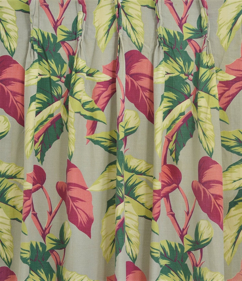 Fantastic Vintage Tropical Barkcloth Fabric Curtain 1930's 1940's 1950