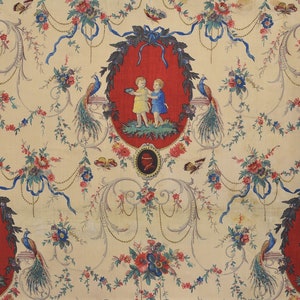Exceptional French Figurative Toile Antique  Fabric, 1855-1865  Dated From Swatch Book Classic Stunning Colors