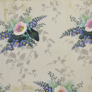 Antique Floral French Chintz Fabric, 1855-1865  Dated Swatch Book Stunning Colors