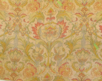 Antique French Floral Cotton Fabric, 1840s Warp Print Textile