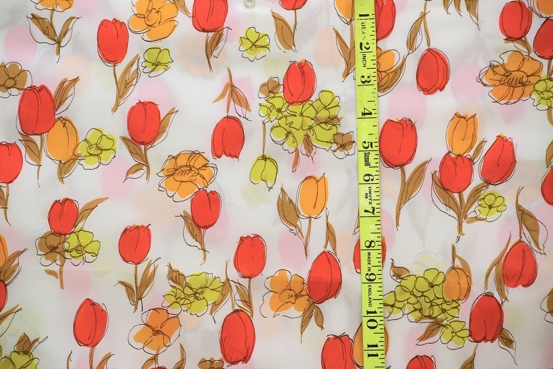 Vintage Fabric Floral 1950's 1960's Retro Tulip Pattern - Etsy