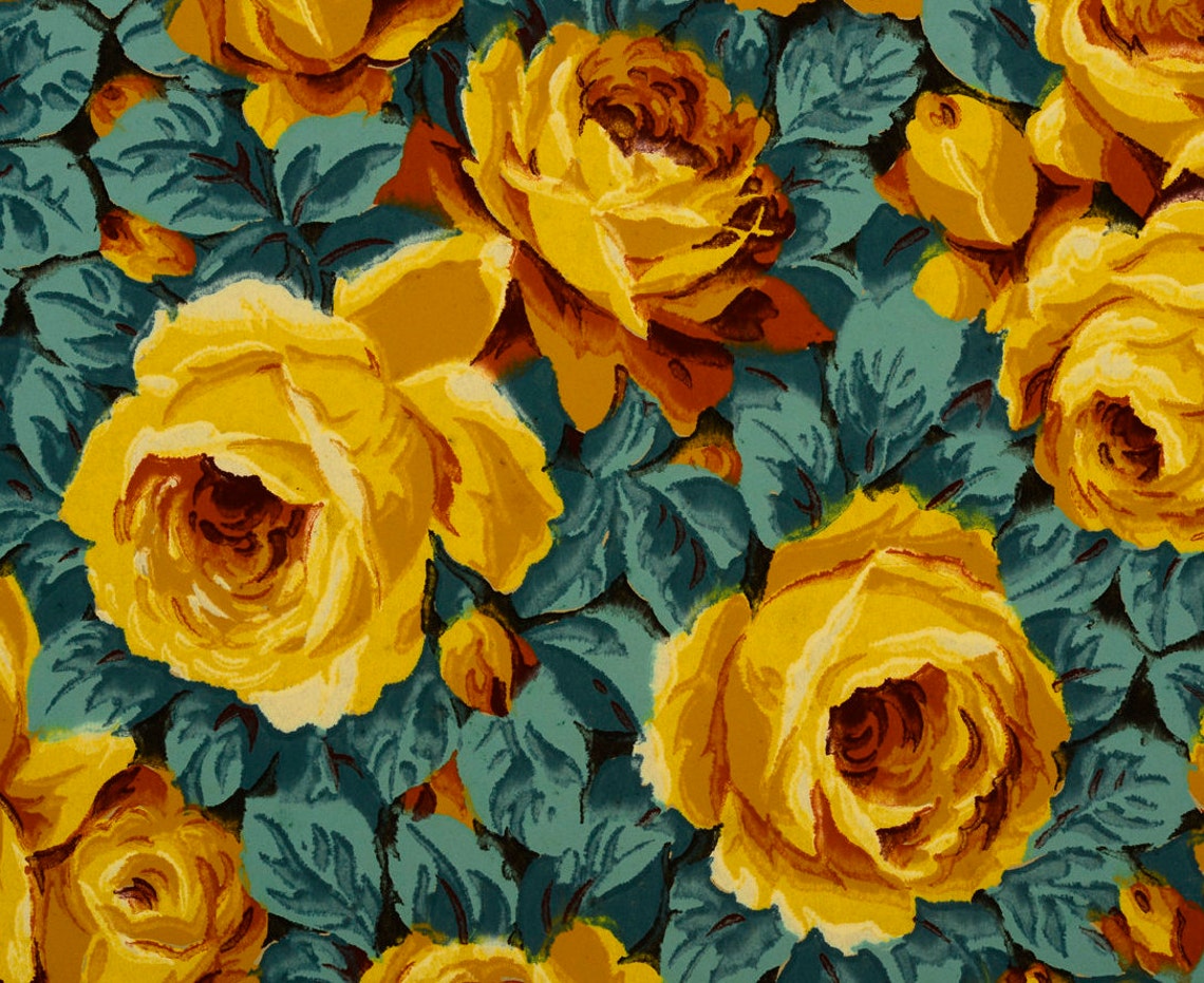 French Roses Background Romantic Roses French Original Wallpaper Gold Butterscotch 1920s - Etsy