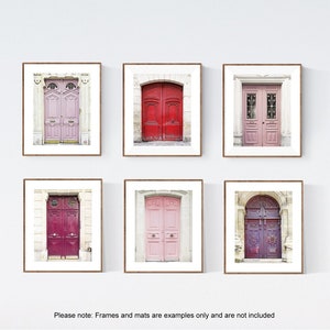 Door Print Set Of 6, Paris Photography Prints, Mauve, Pink, Blush Wall Art Prints, Vertical Photo, Paris Door Pictures, Purple Bedroom Decor