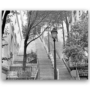 Montmartre Stairs Photo: Black and White Paris Photography Print